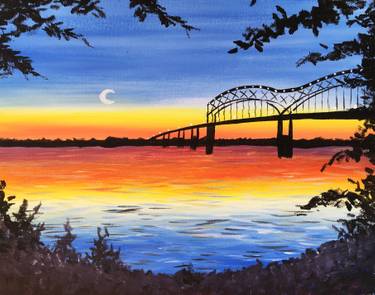 A City Bridge at Sunset paint nite project by Yaymaker