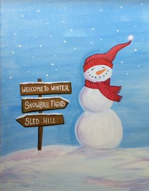 Snowman and Sign - Paint and sip event at Myra's Bar & Grill (Best Western Brantford Hotel) in Brantford, ON - PaintNite.com