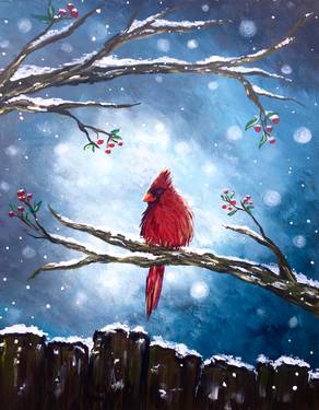 Peaceful Winter Cardinal - Paint and sip event at Little Beasts Brewing Company in Whitby, ON - PaintNite.com