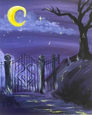 Glowing Graveyard Gates - Paint Nite event in Moline, IL