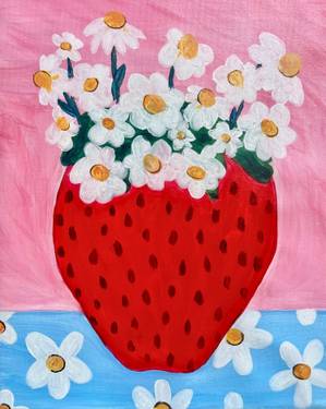 Strawberry Flower Vase - Paint and sip event at Mountain Mike's Pizza  in Campbell , CA - PaintNite.com