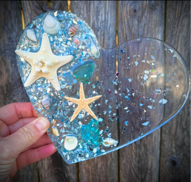 Seascape resin heart shaped mold workshop  - Paint Nite event in HILLSBOROUGH, NJ