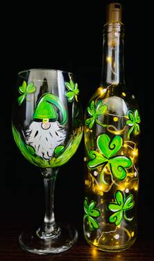 A Lucky and I Gnome It Wine Glass and Wine Bottle with Fairy Lights  experience project by Yaymaker