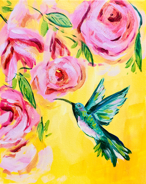 Hummingbird & Pink Roses - Paint and sip event at Boston Pizza Milton in Milton, ON - PaintNite.com