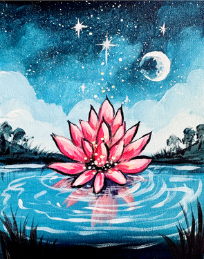 Lotus Crescent Moon Reflection - Paint Nite event in WOBURN, MA