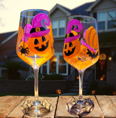 "Halloween OH-MY" Wine Glass Painting (2 glasses) - Paint and sip event at Grafted Cellars Winery & Restaurant in Claremont, CA - PaintNite.com