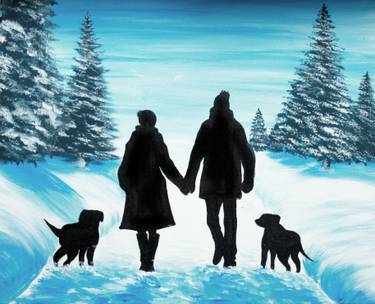 A A Couple Walking The Dog in the Winter Snow experience project by Yaymaker