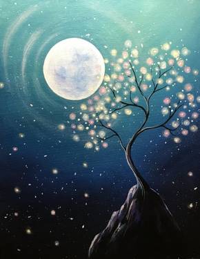 Magic Moon Blossoms - Paint and sip event at Levittown Lanes Bar & Grill in Levittown, NY - PaintNite.com