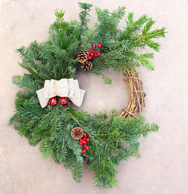 A Holiday Wreath With Live Branches and Bells plant nite project by Yaymaker