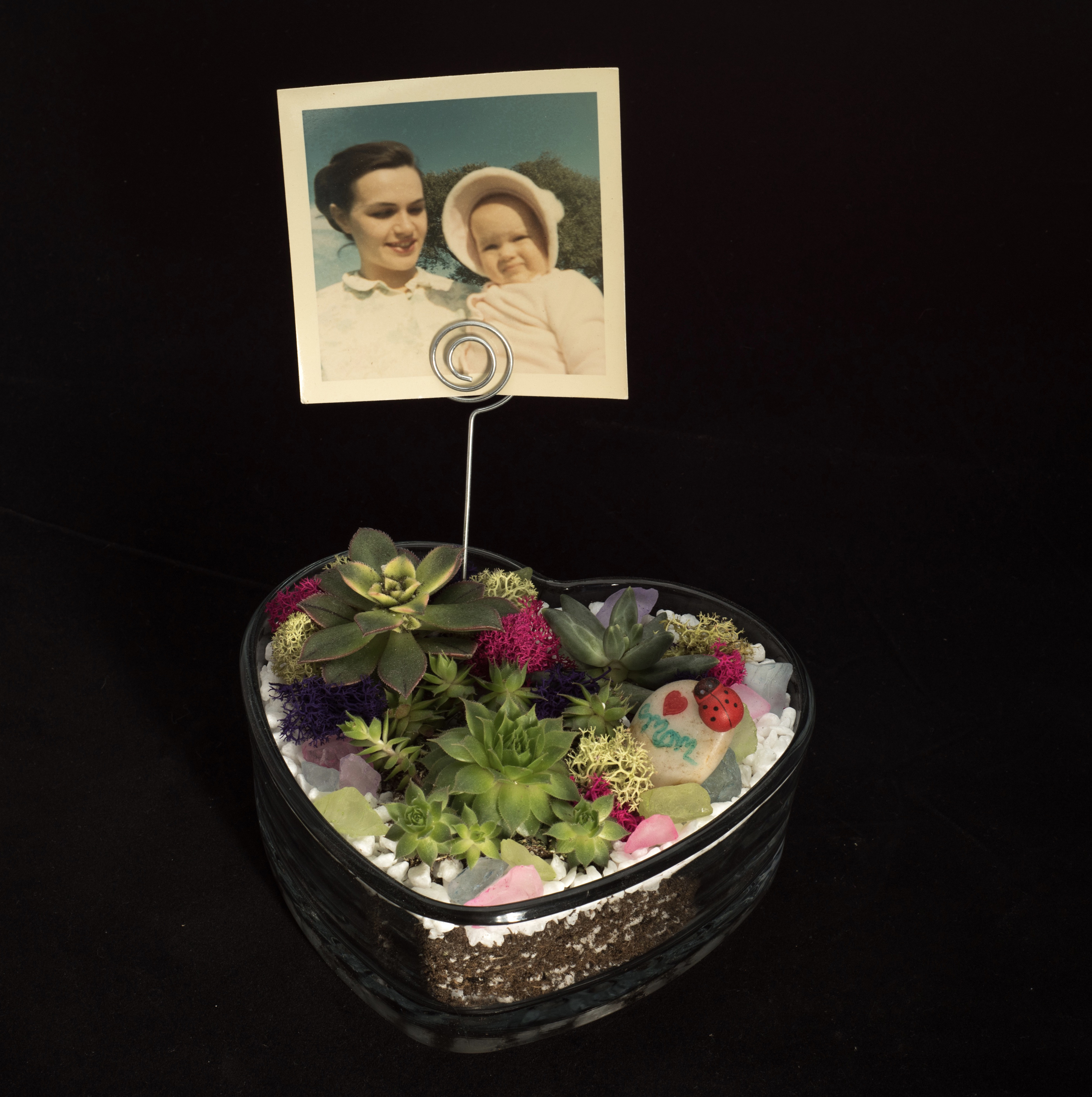 A Mothers Day Glass Heart Planter w Photo plant nite project by Yaymaker