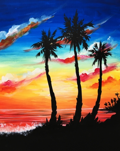 A Palm Tree Sunset paint nite project by Yaymaker