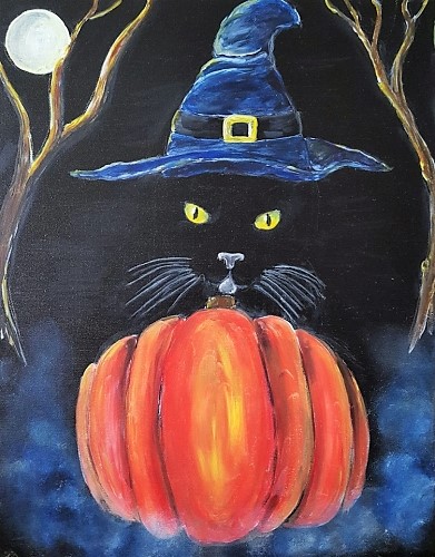 A Halloween Feline Trickery paint nite project by Yaymaker