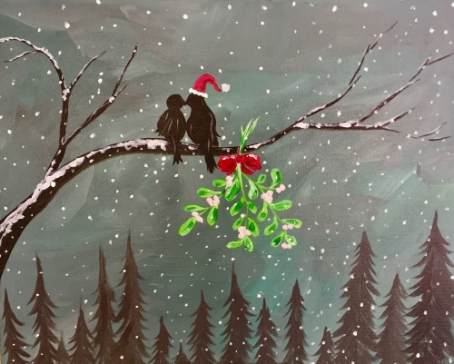 A Holiday Mistletoe Kiss paint nite project by Yaymaker