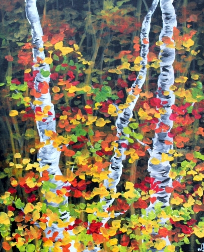 A Fall Birches II paint nite project by Yaymaker