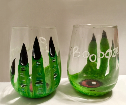 A Eye of Newt Stemless Wine Glasses paint nite project by Yaymaker
