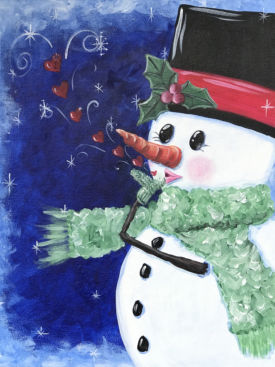 A Snowman Kisses paint nite project by Yaymaker