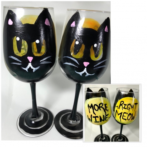 A More WineRight Meow Wine Glasses paint nite project by Yaymaker