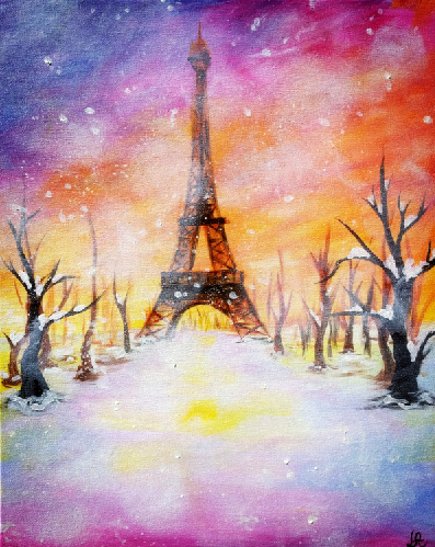 A Winter Paris Sunset paint nite project by Yaymaker