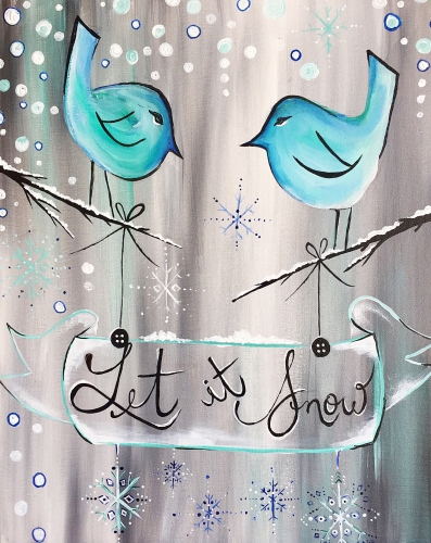 A Snowflakes and Bluebirds paint nite project by Yaymaker