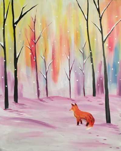 A Snowy Fox Forest paint nite project by Yaymaker