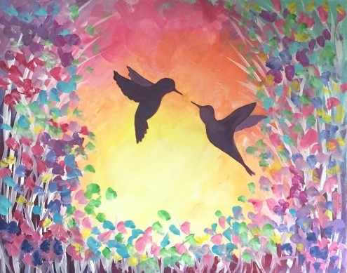 A Sunset Hummingbirds paint nite project by Yaymaker