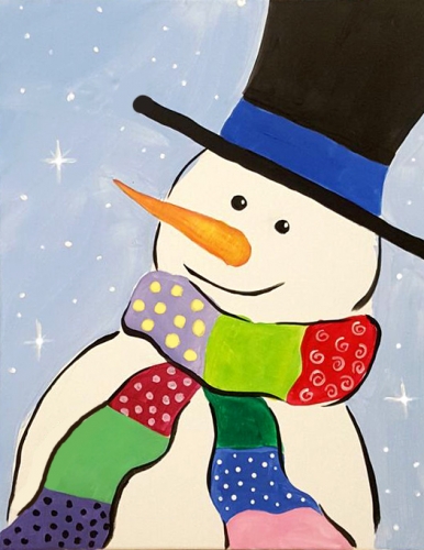 A Snowman in a Scarf paint nite project by Yaymaker