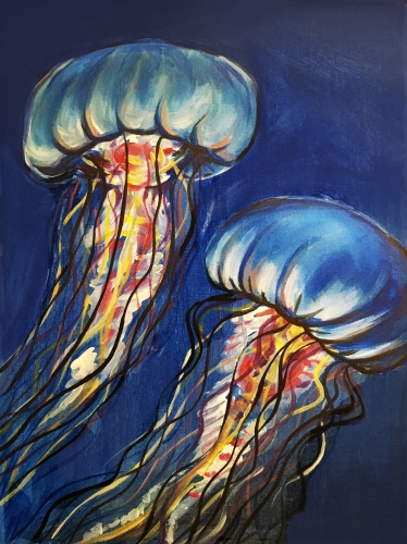 A Blue Glowing Jellyfish paint nite project by Yaymaker