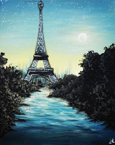 A Teal Paris Sunset paint nite project by Yaymaker
