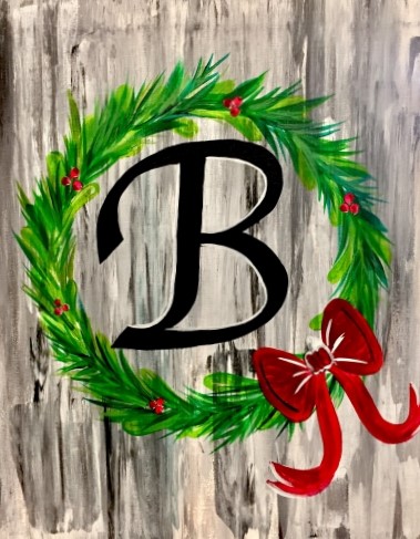 A Christmas Wreath Monogram paint nite project by Yaymaker