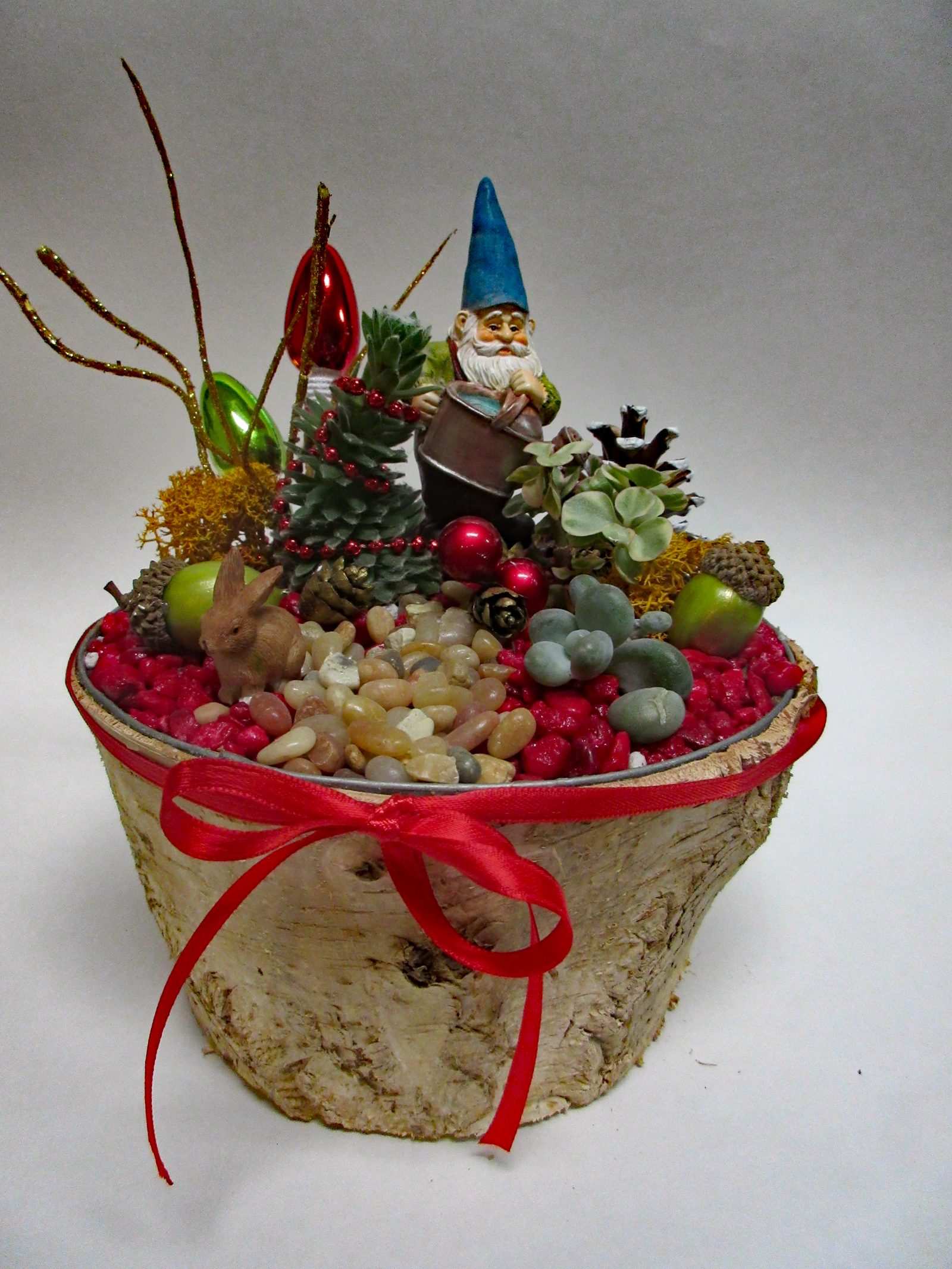 A Succulent Birch Bark Terrarium with Gnome plant nite project by Yaymaker