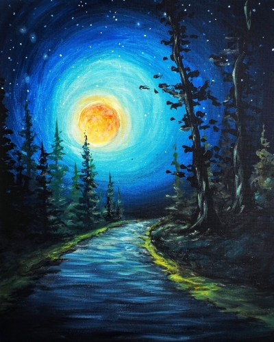 A Moonlit Forest Path paint nite project by Yaymaker