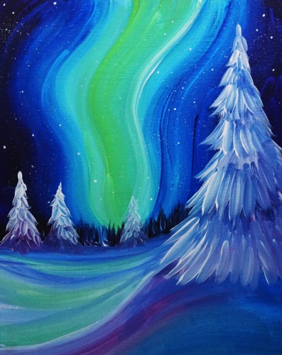 A Winter Northern Lights paint nite project by Yaymaker
