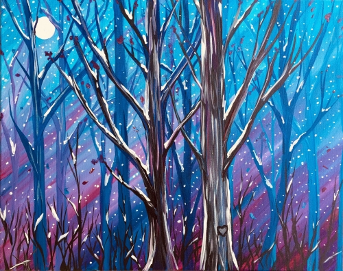 A Midnight Winter Wonderland paint nite project by Yaymaker