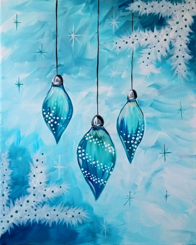 A Icy Blue Ornaments paint nite project by Yaymaker