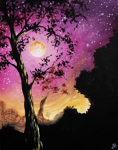 A Starry Moonlit Tree paint nite project by Yaymaker