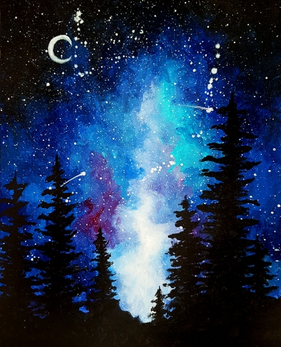 A Milky Way in the Pines paint nite project by Yaymaker