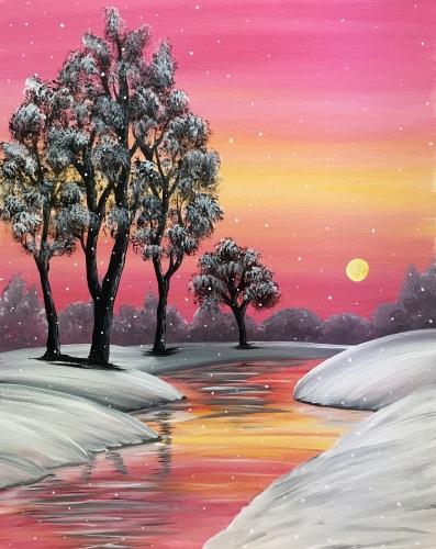 A Snowfall at Amber Creek paint nite project by Yaymaker
