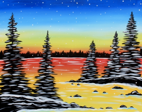 A Frozen Winter Lake paint nite project by Yaymaker