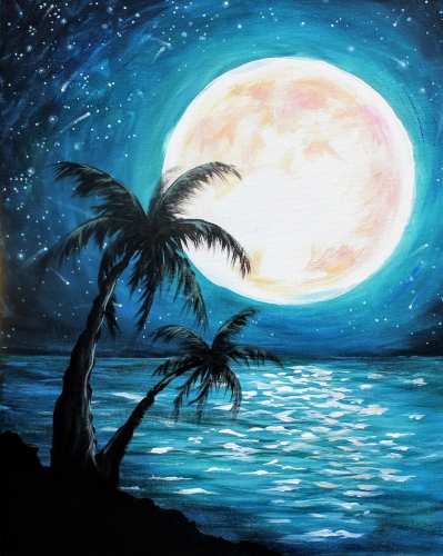 A Teal Moonlit Palms paint nite project by Yaymaker