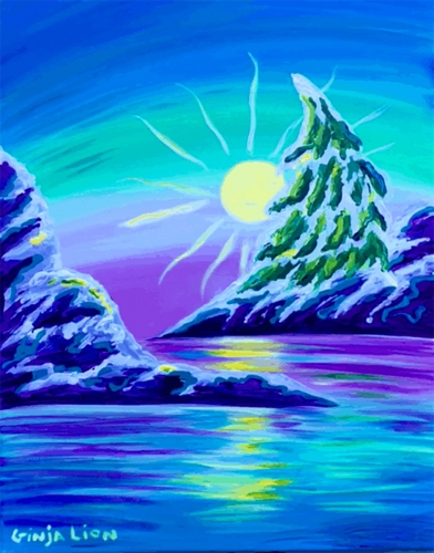 A Snowy Island Sunrise paint nite project by Yaymaker