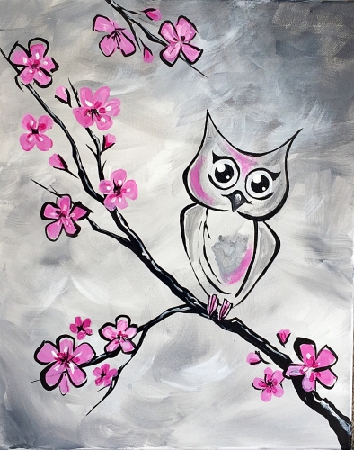 A The Owl in the Cherry Blossom Tree paint nite project by Yaymaker