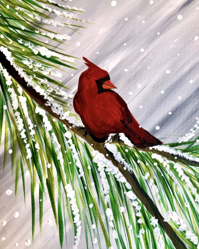 A Winter Cardinal Visit paint nite project by Yaymaker