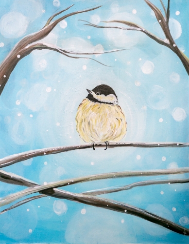A Chickadees Snowfall paint nite project by Yaymaker