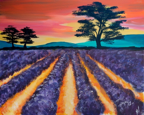 A Sunset over the Lavender Fields paint nite project by Yaymaker