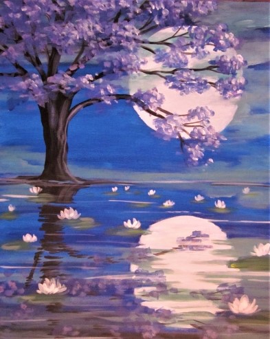 A Lily Pond Under the Moonlight paint nite project by Yaymaker