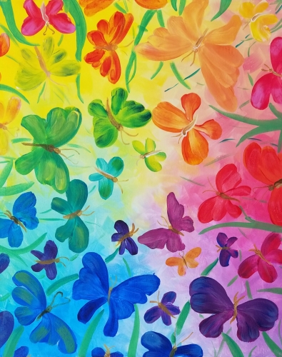 A Rainbow Butterflies II paint nite project by Yaymaker