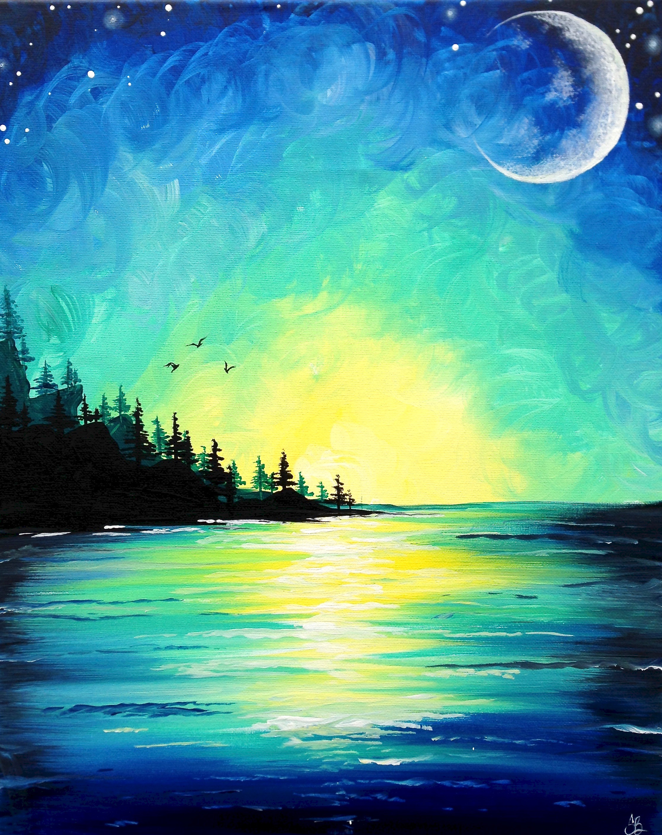 A Sunset Over Pine Lake paint nite project by Yaymaker