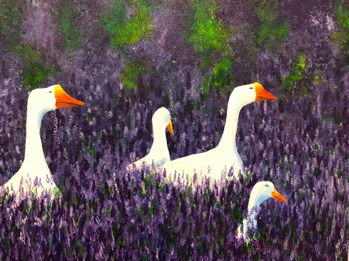 A Geese in Lavender Field paint nite project by Yaymaker