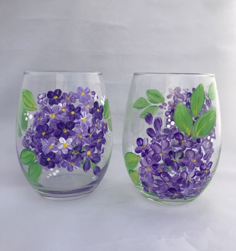 A Lilac Sippers Wine Glasses paint nite project by Yaymaker