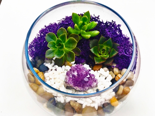 A Natural Stones with Amethyst in Rose Bowl plant nite project by Yaymaker